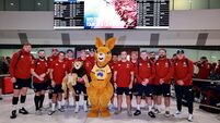 Players pose with an Australian mascot 22/6/2025