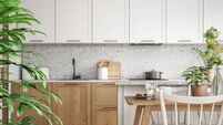Modern scandinavian kitchen and dining room interior stock photo