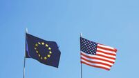 flags of Europe and United States of America next to each other