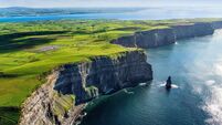 Aerial cliffs of Moher Clare Ireland. Image shot 06/2015. Exact date unknown.