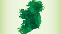 Ireland watercolor map vector illustration of green color on light background using paint brush in paper page