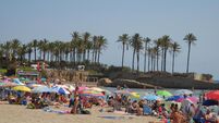The Arenal beach, crowded in the summer, Javea on the Costa Blanca, Spain