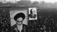 Demonstrators Holding Portraits of Khomeini