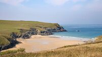 the large beach at porth joke, locally known as polly joke on the north cornish coast