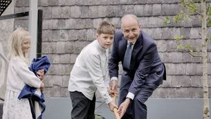 <p>Taoiseach Micheál Martin with descendants of Daniel O'Connell Finley and Charlotte Davidson at the commemoration marking the 250th anniversary of his birth, in Derrynane, Co Kerry. Picture: Maurice Gunning</p>
